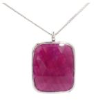 White gold unheated natural cabochon ruby pendant necklace,