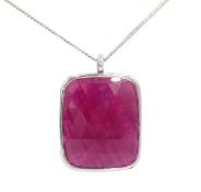 White gold unheated natural cabochon ruby pendant necklace,