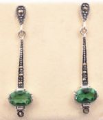 Pair of tourmaline and marcasite silver pendant ear-rings stamped 925 Condition Report
