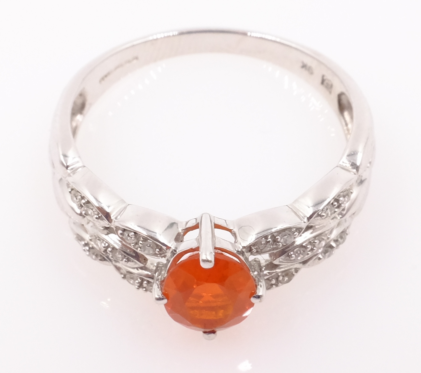 White gold fire opal and diamond ring hallmarked 9ct Condition Report Approx 3. - Image 2 of 2
