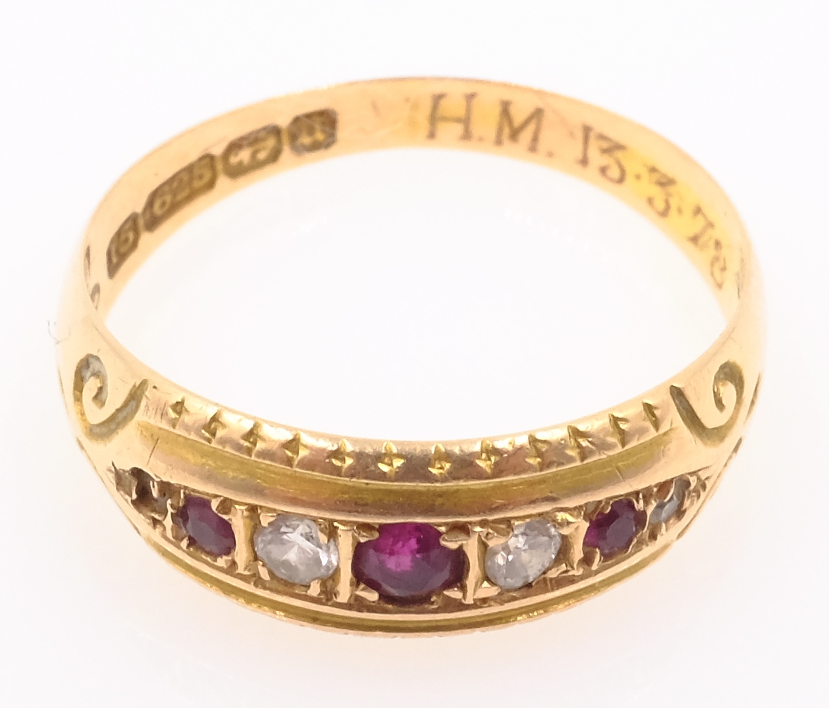 Victorian ruby and diamond 15ct gold ring Birmingham 1894 Condition Report Approx 2. - Image 2 of 2