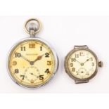 Jaeger-Le Coultre chrome military pocket watch arrow mark GSTP 281416 and a WWI officer's silver