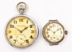 Jaeger-Le Coultre chrome military pocket watch arrow mark GSTP 281416 and a WWI officer's silver