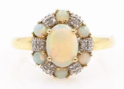 Opal and diamond cluster ring hallmarked 9ct Condition Report Approx 3gm size