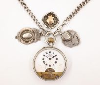 Hebdomas Swiss 8 days silver pocket watch London 1913 import marks on silver Albert chain with