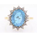 Blue topaz and diamond cluster ring hallmarked 9ct Condition Report SIZE P 3.