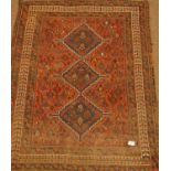 Persian Shiraz red and blue ground rug,