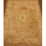 Large Chinese washed woollen pale peach ground rug carpet,