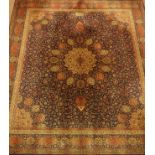 Persian Meshed design blue ground rug, large central rosette medallion,