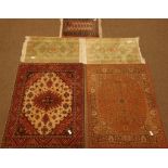 Gold and ivory ground Kilim rug, geometric design with Greek key border (140cm x 202cm),