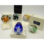 Five Caithness paperweights; limited edition 'Sir Percival's Quest', 'Sea Dance',