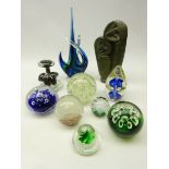 Collection of glass paperweights, art glass sculpture,