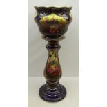 Victorian Jardiniere and stand, decorated with panels of roses and moulded scroll work,