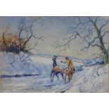 Hacking out on a Winters Morning, 20th century watercolour signed by G A Johnson 25cm x 35.