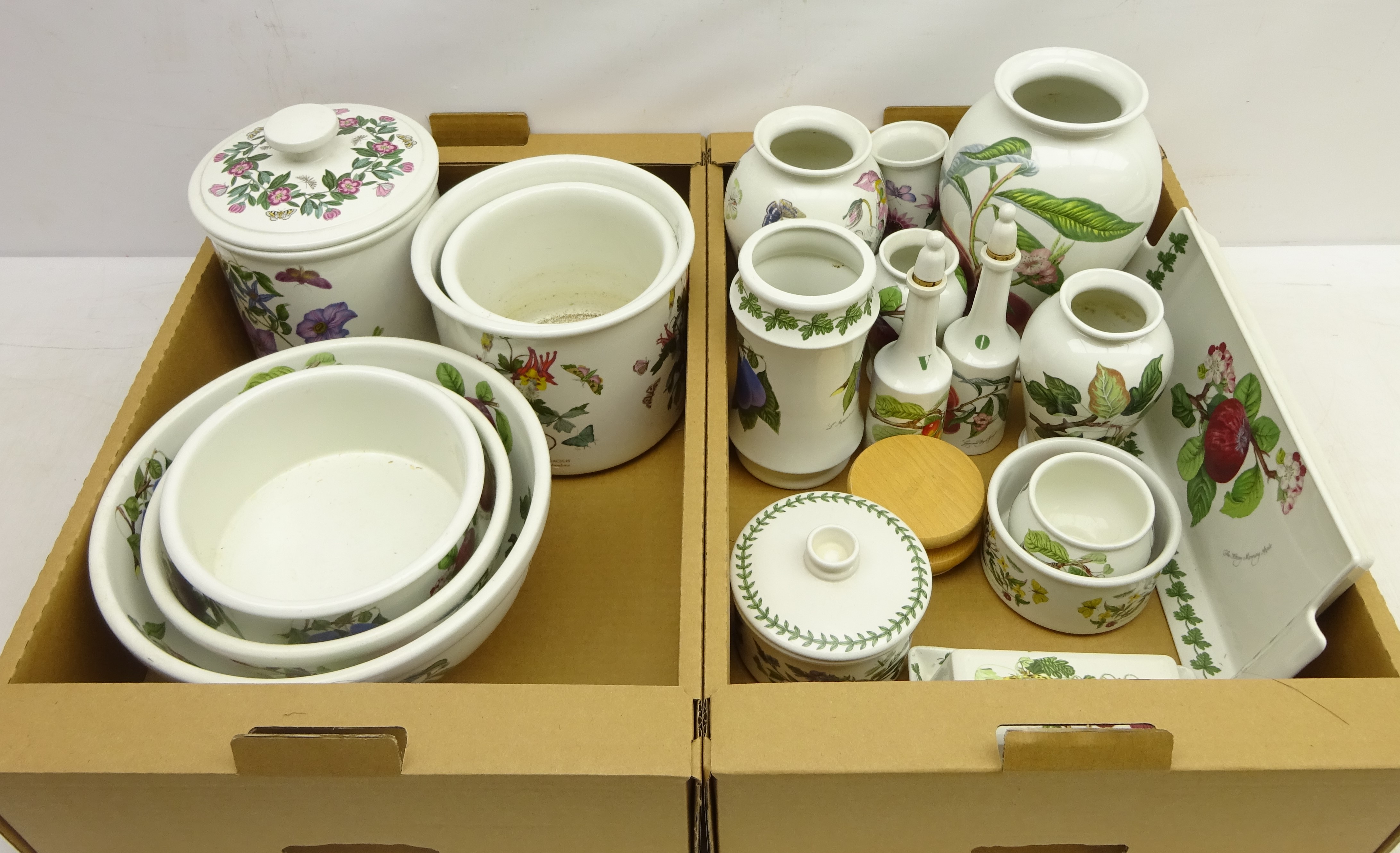 Collection of Portmeirion including; lidded jar, fruit bowl, vases,
