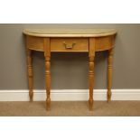 Pine console table with drawer, turned supports, W93cm, H75cm,