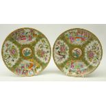 Pair 19th Cantonese Famille Verte enamelled plates,