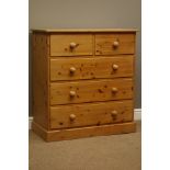 Solid pine chest, two short and three long drawers, W91cm, H98cm,