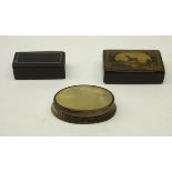 Three 19th century snuff boxes; papier mache lacquer snuff box,