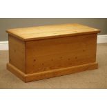 Polished pine blanket box with hinged lid, W92cm, H45cm,
