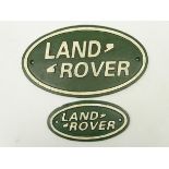 Two cast iron 'Land Rover' type plaques, L27.