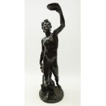 19th century German bronze sculpture 'Bacchus and a Faun' depicting Dionysus the god of wine stood