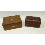 19th century mahogany lead lined tea caddy with brass inlay and mounts and a Victorian rosewood and