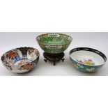 Japanese Meiji period Imari pattern bowl of lobed form, D22cm,