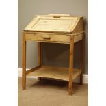 20th century pine writing desk, sloped hinged top, W65cm, H89cm,