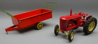 Lesney Major Scale diecast Massey Harris 745 Tractor, and a tinplate tipping Farm Trailer,