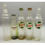 Wakefield Castrol, two Castrol, Essolube & Mobil oil bottles,