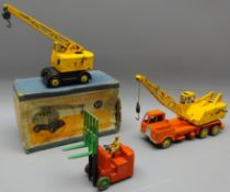 Dinky Supertoys Coles Mobile Crane 571, boxed, 20t Lorry Mounted Crane 972, Coventry Climax FLT,
