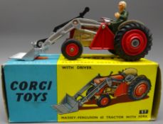 Corgi diecast Massey-Ferguson 65 Tractor with Fork and grey haired Driver, No.