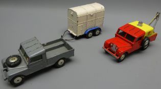 Corgi diecast Land Rover Breakdown with yellow canopy, a Land Rover pick-up with turned hubs,