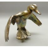20th century chromed metal car bonnet mascot in the form of a Mallard landing on water, H14.