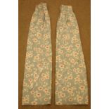 Two pairs pleated and lined curtains in damask style floral pattern fabric, with pull backs (W260cm,