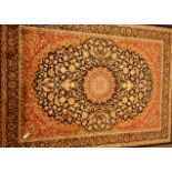 Persian Kashan design blue ground rug/wall hanging,