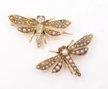 Diamond and seed pearl and ruby insect brooch 2.