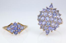 Two gold tanzanite cluster rings hallmarked 9ct Condition Report Larger approx 3.
