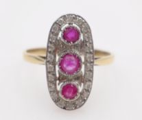 Art Deco style ruby and diamond gold ring hallmarked 9ct Condition Report Size R - S