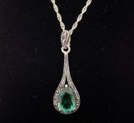 Silver pendant set with green stone and marcasite stamped 925 Condition Report
