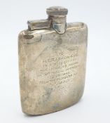 Silver hip flask by James Dixon & Sons Sheffield 1945 retailed by Dunhill London 1/4 pint approx 6.
