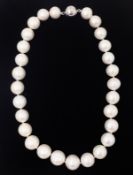 Single strand graduating large freshwater cultured pearl necklace with silver magnetic barrel clasp