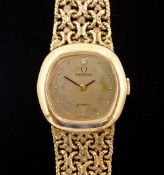 Ladies Omega 9ct gold quartz wristwatch single diamond set bezel no.