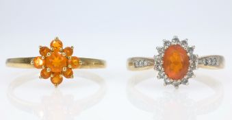 Mexican fire opal and diamond cluster ring and a similar ring Condition Report 4.