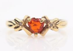 Mexican fire opal and diamond ring hallmarked 9ct Condition Report size R 2.