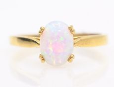 Opal silver-gilt ring stamped sil Condition Report size N<a href='//www.