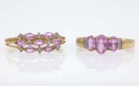 Two pink tourmaline and diamond gold rings hallmarked 9ct Condition Report 4.