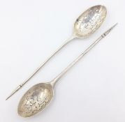 Two Georgian picture back mote spoons both double stamped maker's mark SM mid 18th century