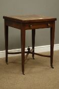 Edwardian rosewood inlaid envelope top card table,